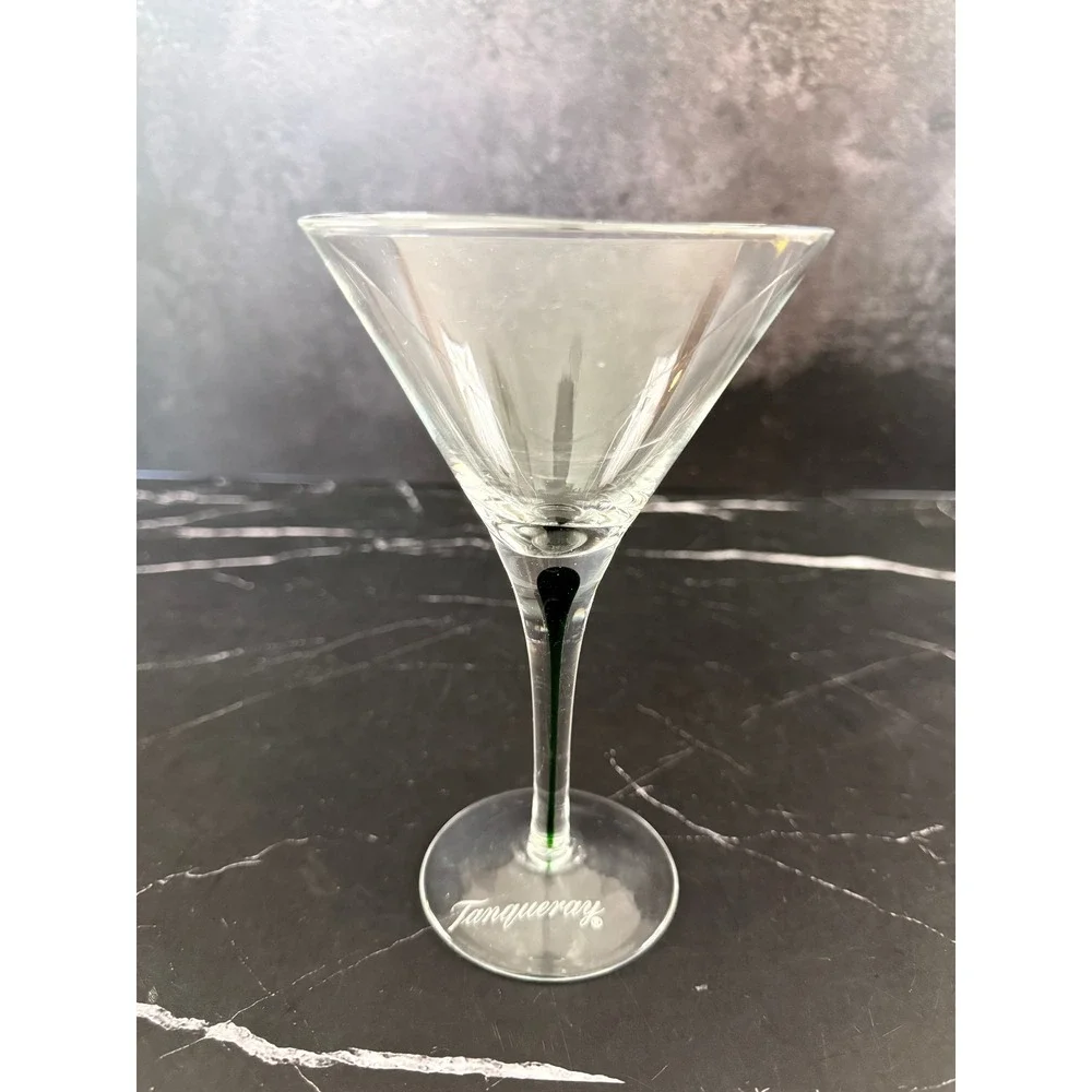 Tanqueray Etched Base Martini Glass with Green Drop in Stem 6.75in